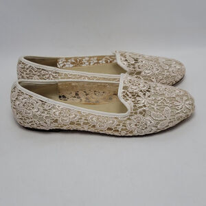Women's Wanted Chantily Beige Lace Embroidered Ballet Flat Loafers shoe Size 8.5